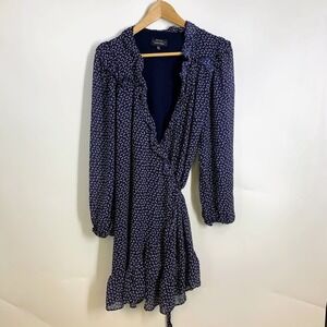 & Other Stories Paris Atelier Navy Floral Ruffle Wrap Mini Dress Women's Size 8